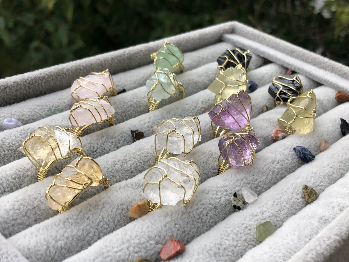 Buy Gold Wire Wrap Crystal Bracelets Online | Green Witch Creations Strawberry Quartz