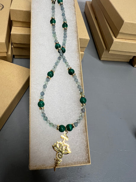 Green fluorite (4mm) & malachite (6mm) necklace