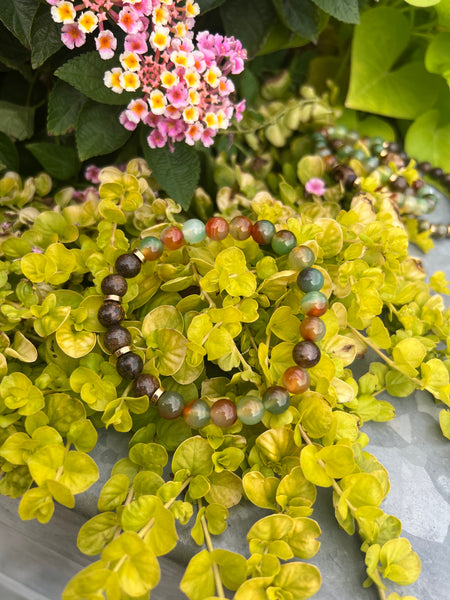 Bronzite and peacock agate bracelet