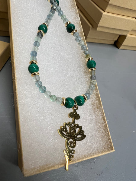 Green fluorite (4mm) & malachite (6mm) necklace
