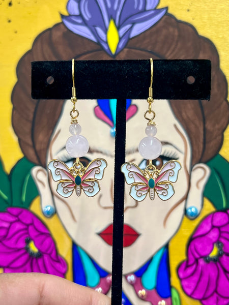 Pink & White Butterfly earrings