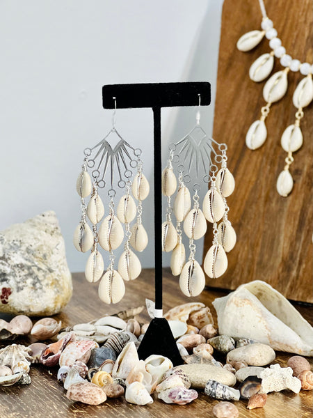 Cowrie shell silver earrings