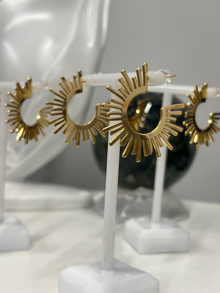18k Gold covered Sun Hoop Earrings