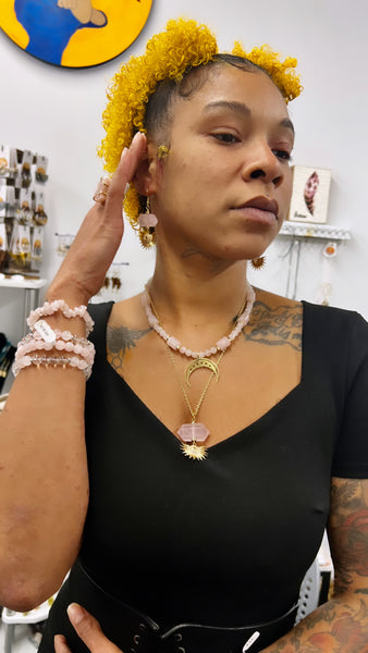 Rose quartz and moon necklace