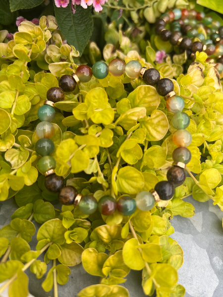 Bronzite and peacock agate bracelet