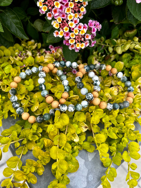 Moss agate & aromatic sandalwood bracelet