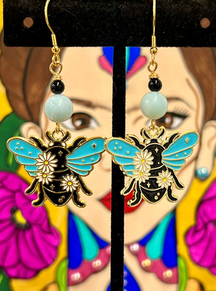 Black Scarab with Turquoise Blue Wings earrings
