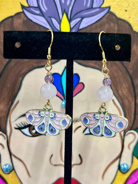 Pink, White, & Lavender Moth Celestial earrings