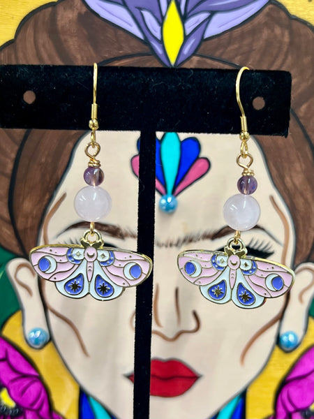 Pink, White, & Lavender Moth Celestial earrings