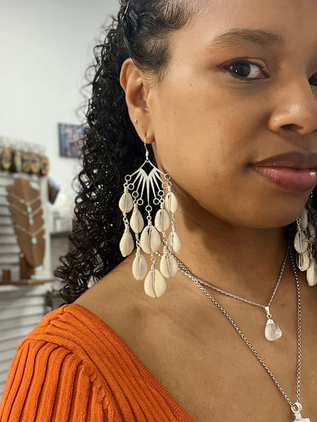 Cowrie shell silver earrings