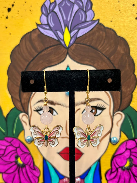 Pink & White Butterfly earrings