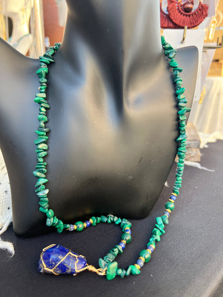 Natural malachite chips necklace
