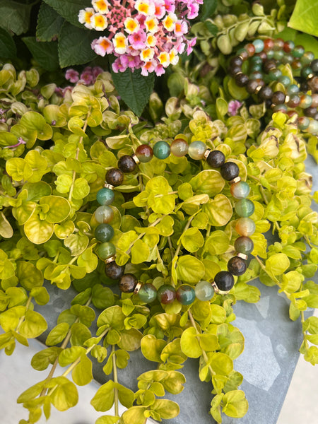 Bronzite and peacock agate bracelet