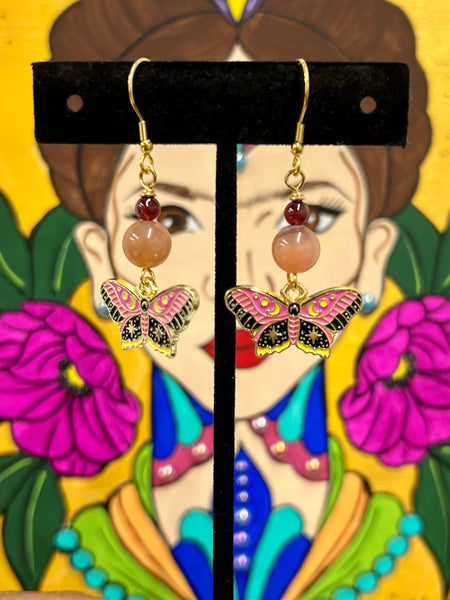 Pink, Black, & Yellow Celestial Butterfly earrings