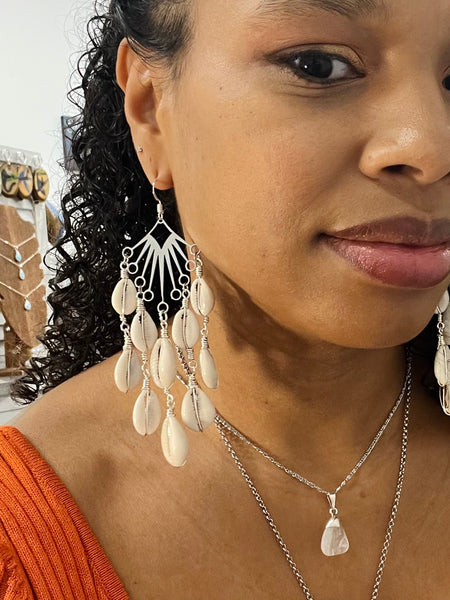 Cowrie shell silver earrings