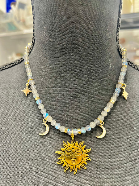Labradorite necklace with sun pendant