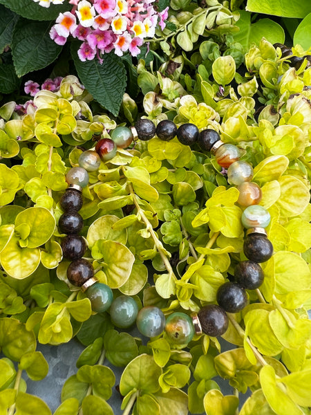 Bronzite and peacock agate bracelet