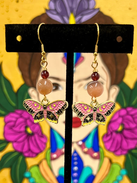 Pink, Black, & Yellow Celestial Butterfly earrings