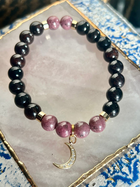 Red garnet & lepidolite bracelet