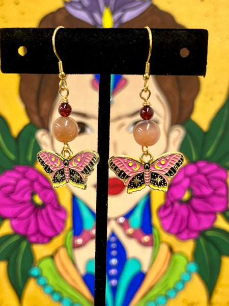 Pink, Black, & Yellow Celestial Butterfly earrings