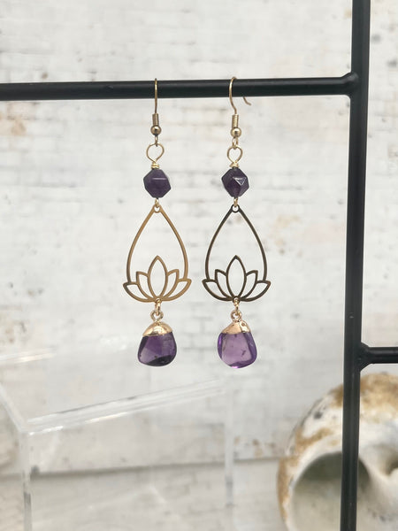 Lotus tear drop amethyst earrings
