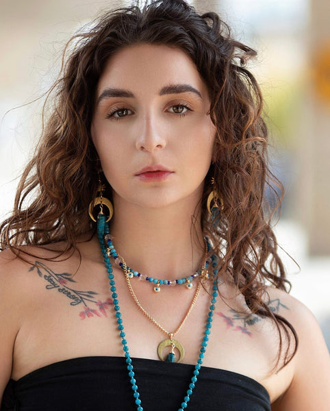 Blue apatite and clear quartz evil eye choker