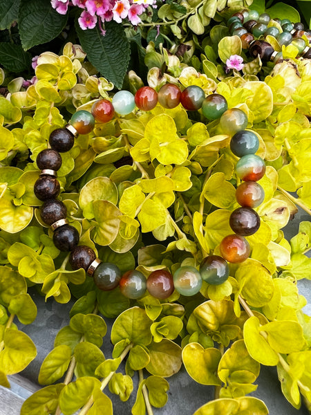 Bronzite and peacock agate bracelet