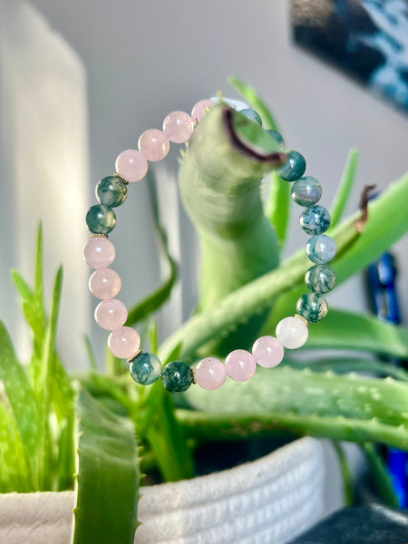 Rose quartz & moss agate bracelet