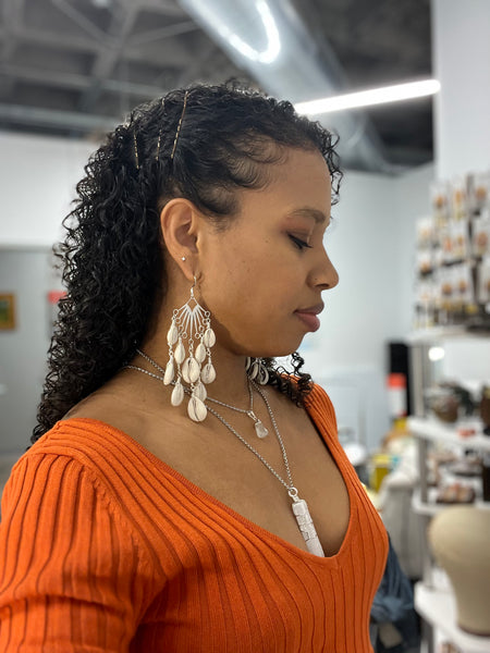 Cowrie shell silver earrings