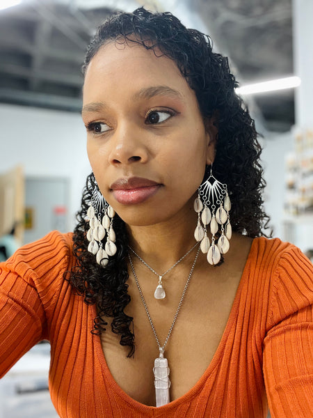Cowrie shell silver earrings