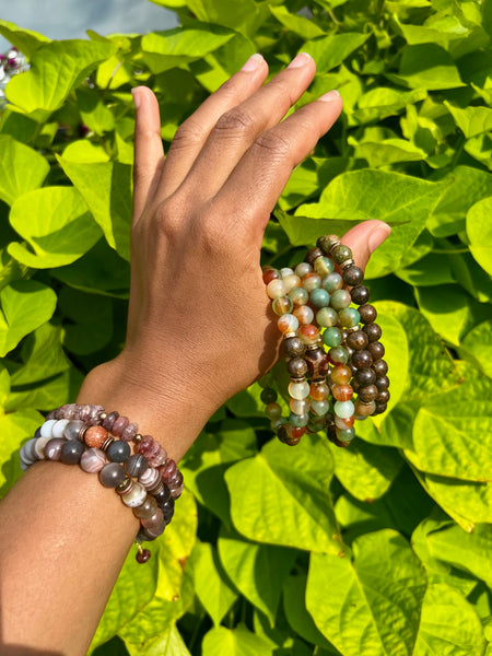 Bronzite and peacock agate bracelet