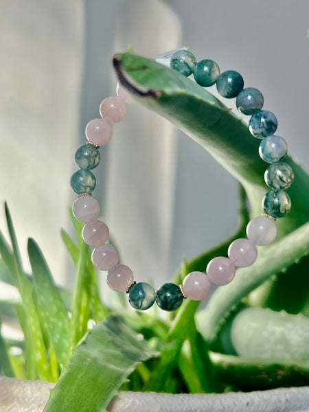 Rose quartz & moss agate bracelet