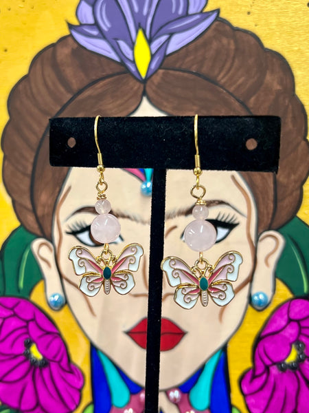 Pink & White Butterfly earrings