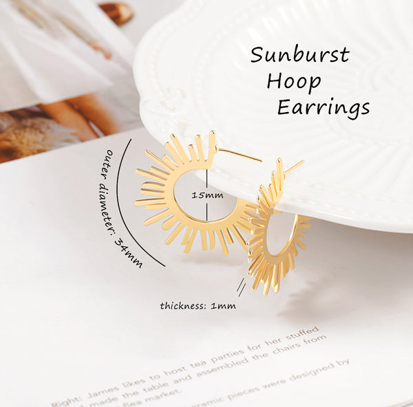 18k Gold covered Sun Hoop Earrings