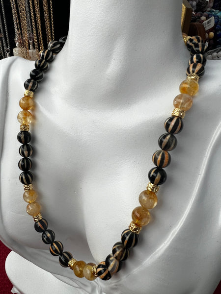 DZI agate & citrine choker
