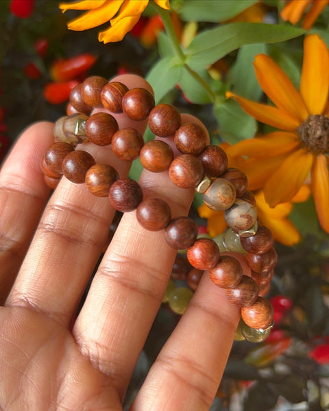 Green jade & wood bracelet