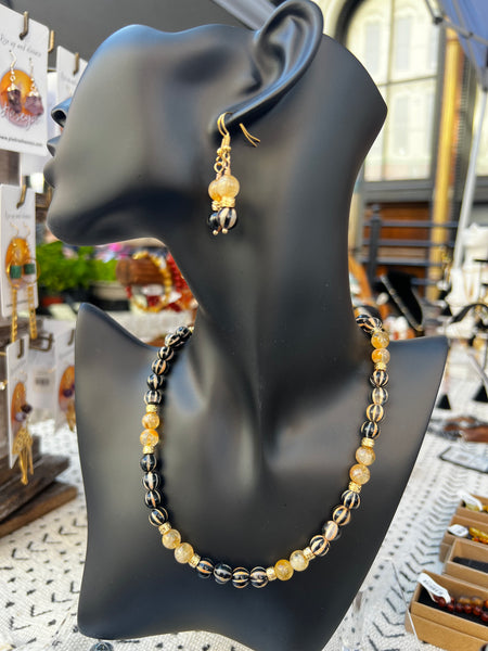 DZI agate & citrine choker