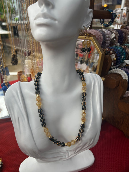 DZI agate & citrine choker