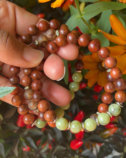 Green jade & wood bracelet