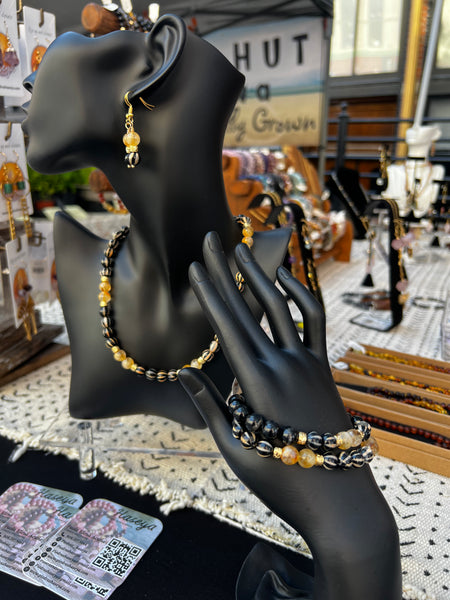 DZI agate & citrine choker