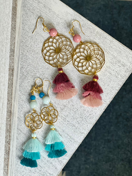 Flower of light with tassel earrings