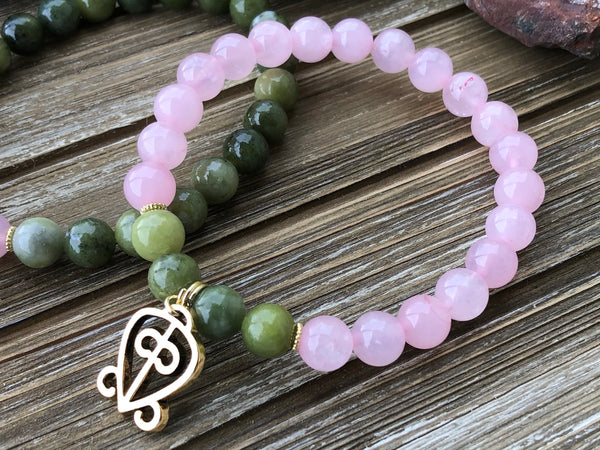 Rose quartz & Jade/ Adinkra symbol of the Power of LOVE