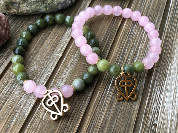 Rose quartz & Jade/ Adinkra symbol of the Power of LOVE
