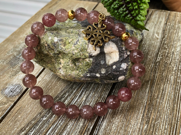 Adinkra Charm & Strawberry Quartz bracelet