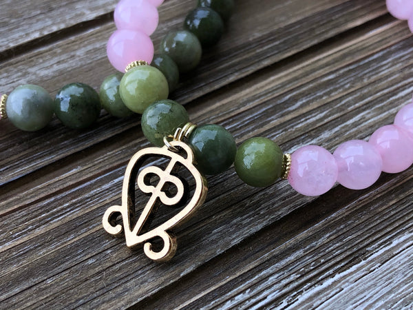Rose quartz & Jade/ Adinkra symbol of the Power of LOVE