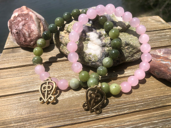 Rose quartz & Jade/ Adinkra symbol of the Power of LOVE