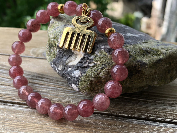 Adinkra Charm & Strawberry Quartz bracelet
