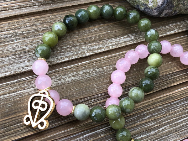Rose quartz & Jade/ Adinkra symbol of the Power of LOVE