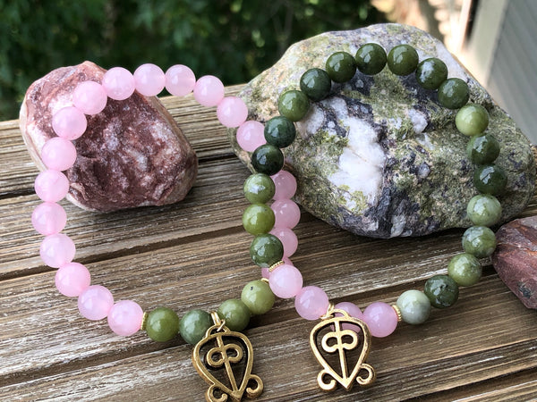 Rose quartz & Jade/ Adinkra symbol of the Power of LOVE
