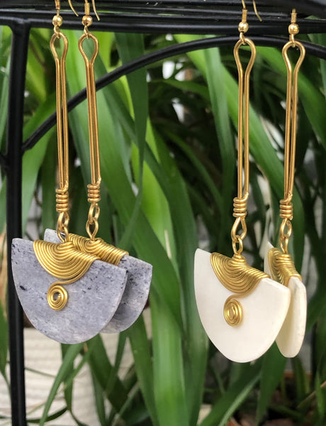 Long African bone earrings